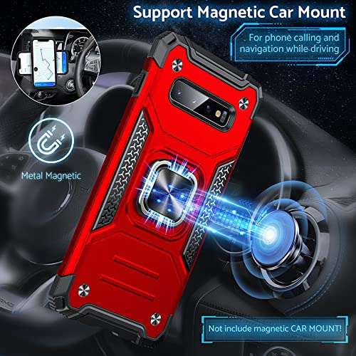 Anqrq Galaxy S10 Plus Case, Military Grade Protective Phone Case Cover with Enhanced Metal Ring Kickstand [Support Magnet Mount] Compatible with Samsung Galaxy S10+ Plus, Red 3