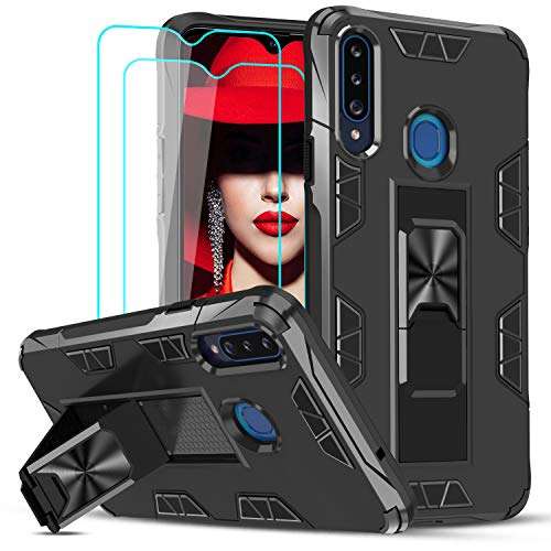 LeYi for Samsung A20S Case (Not for A20), Samsung Galaxy A20S Case with 2 Tempered Glass Screen Protector, Military-Grade Shockproof Built-in Kickstand Car Mount Phone Case for Galaxy A20S, Black 1
