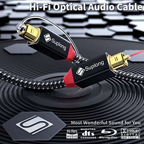 Suplong Optical Audio Cable 24K Gold-Plated Digital Optical Audio Toslink Cable for [S/PDIF] LG/Samsung/Sony/Philips Sound Bar, Smart TV, Home Theater, PS4, Xbox & PlayStation (10ft, Black) 2