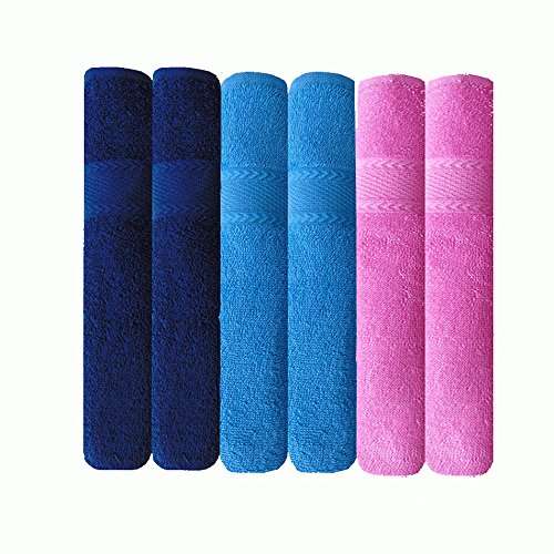 Akin Cotton Sky Blue,Pink, Blue Hand Towel Set | 6 Hand Towels (40 x 60 cm) | Bathroom Towel | Bathroom Napkin | GSM 500 | 3 Different Colors | (Pink, Sky Blue, Blue) 3