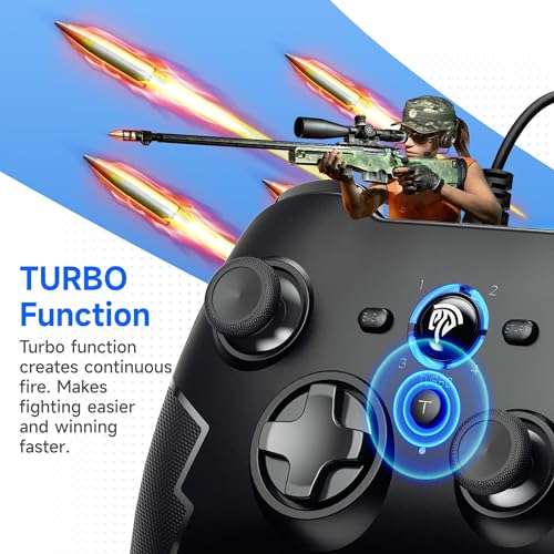 EasySMX Wired Gaming Controller,PC Game Controller Joystick with Dual-Vibration Turbo and Trigger Buttons for Windows PC/ PS3/ Android TV Box/Tesla(Black) 4