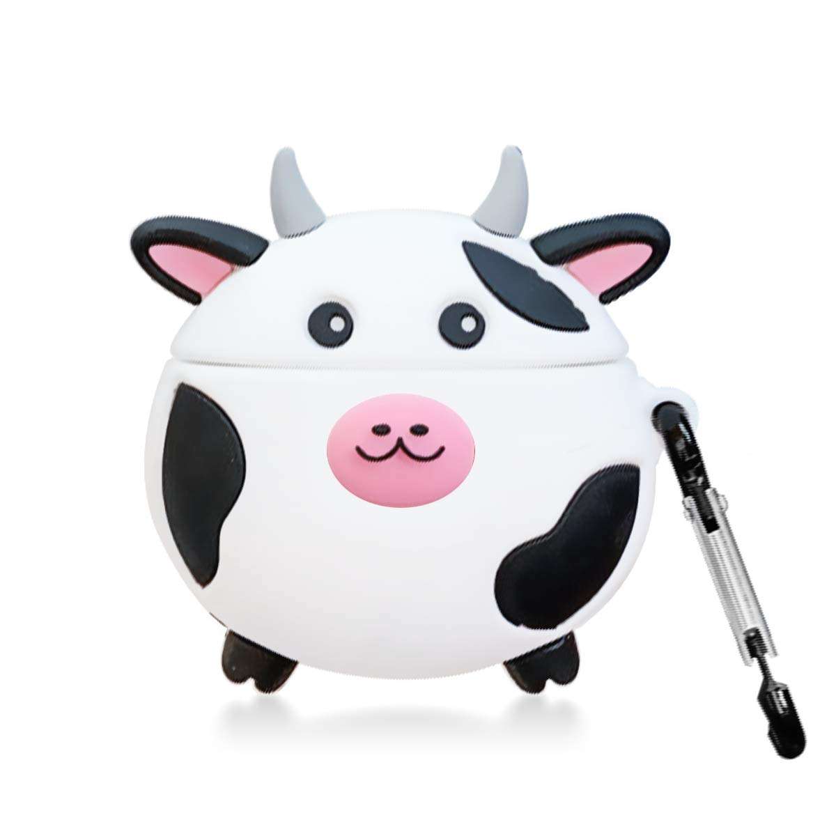 Airpods Case Cow, Cute Cartoon Kawaii Cool Funny 3D Animal Skin Soft Silicone Airpod 2&1 Case Cover with Keychain Gift for Kids Teens Boys Girls Men Women 1