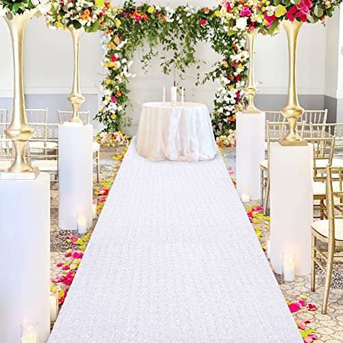 White Wedding Aisle Runner for Indoor 4ft x 20ft Rosette Floral Carpet Runner for Party Prom Outdoor 4