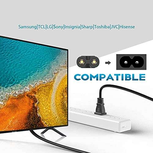 AC Power Cable 2 Prong Plug Cord Compatible with Samsung Philips Toshiba LG Sony Sharp Panasonic LED Flat TV Sky Box Sky Plus+ HD Box 6