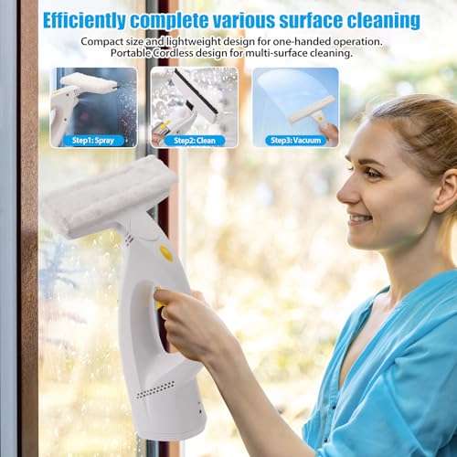 GIATAISH 3-in-1 Cordless Electric Window Vacuum Cleaner with Spray/Wipe/Squeegee, Perfect for Windows, Bathroom, Mirrors, and Cars - Double Water Tanks 6