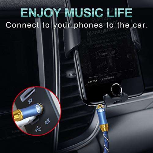 AUX Cable,EMK 3.5mm Nylon Braided Auxiliary Audio Cable [24KGold-Plated,Hi-fi Sound Quality] Tangle-Free AUX Cable for Headphones,Laptop,Phones,Tablets,MP3 Players,Car Stereos and More (3.3ft/1m) 4