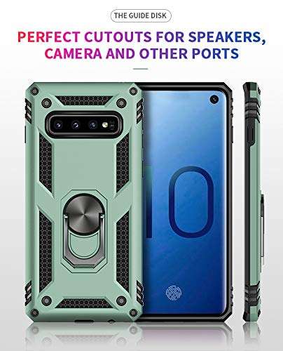 Konyaoo is Compatible with Samsung Galaxy S10 Mobile Phone case, Military-Grade Double-Layer Plastic TPU Cover (with Ring Frame) 6.1 inches Green 2