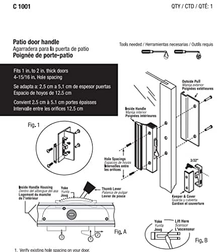 Prime-Line C 1001 Sliding Glass Door Handle Set, 4-15/16 In., Extruded Aluminum, Black (Single Pack) 3