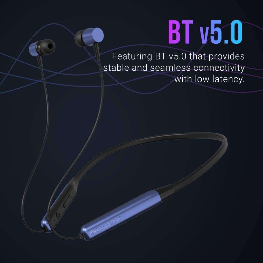ZEBRONICS Zeb-Lark ​Wireless ​in Ear​ ​Neckband Earphone​ ​with BT 5.0, Rapid Fast Charging, Up to 17H Battery Life, Dual Pairing, Call Function, Splash Proof, Magnetic Earpiece (Blue) 6