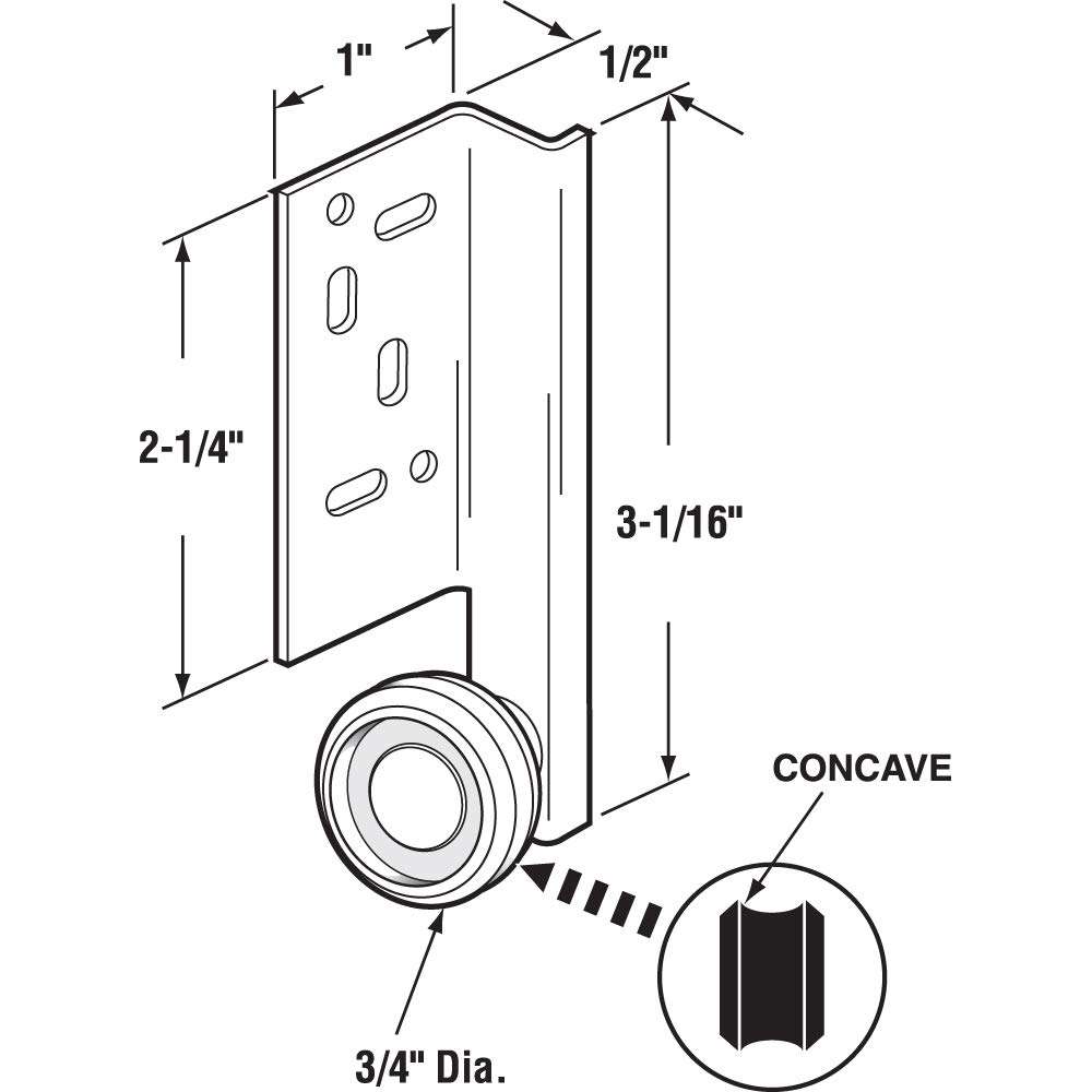 Prime-Line R 7257 Steel Drawer Track Center Roller Assembly, 3/4 In. Wheel, Concave Edge (2 Pack) 2