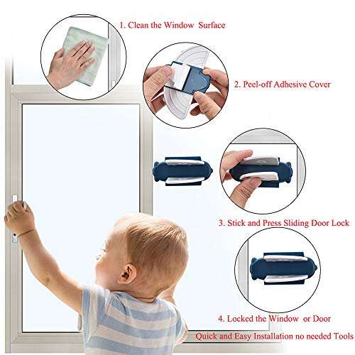 Sliding Door Lock (6 Pack) for Baby Proofing Safety,Sliding Window Screen Doors Lock with Strong Adhesive Tape for Closet,Shutter,Patio, Kichen Sliding Door and More 3
