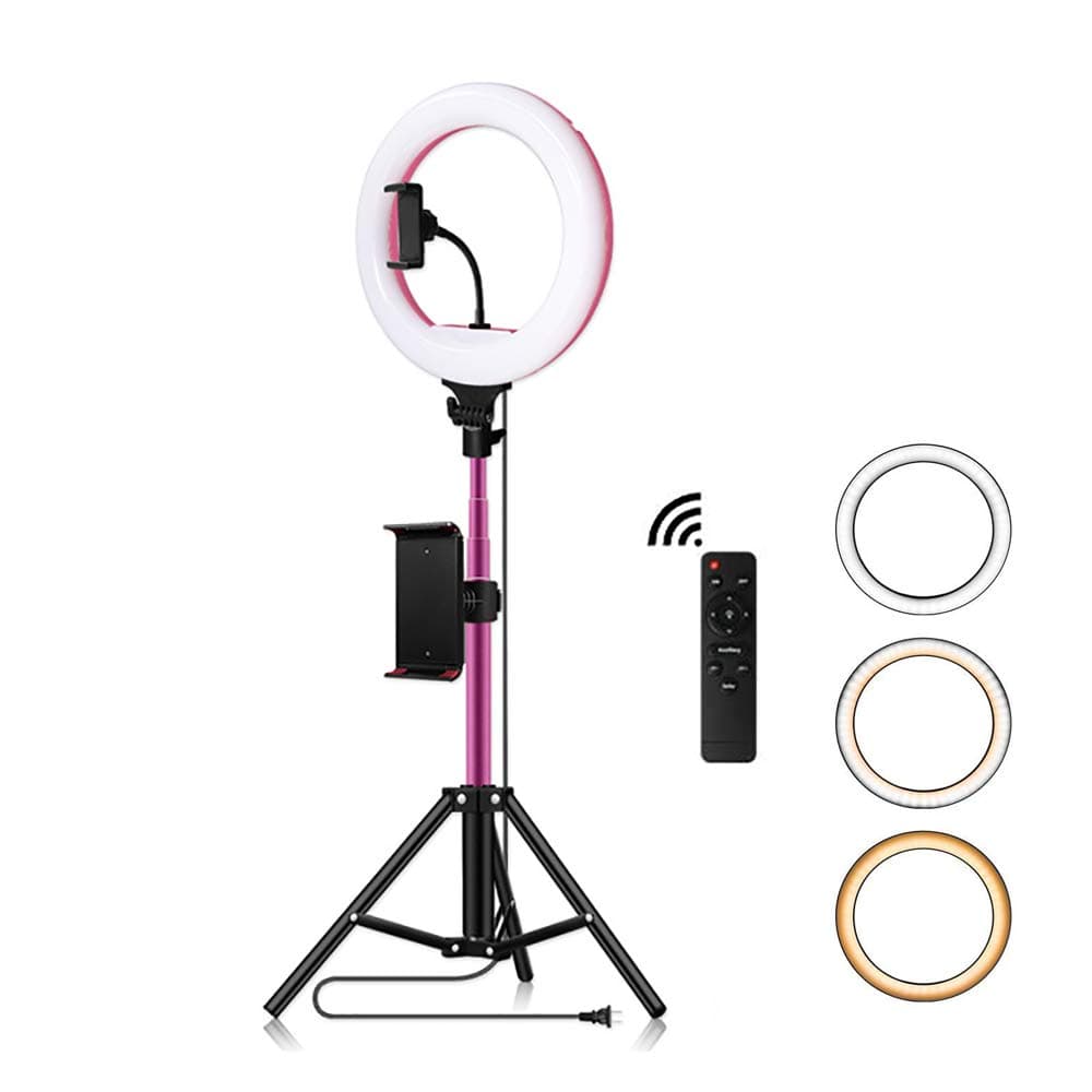 ZJING 33cm Self-Timer Ring Light with Tripod and Mobile Phone Holder LED Fill Light Ring Light for Live Broadcast, Makeup, Photography,Pink 1