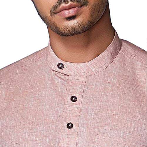 Evoq Men's Solid Regular Fit Casual Shirt (Sunset Salmon_L, Pastel Pink, Large) 5