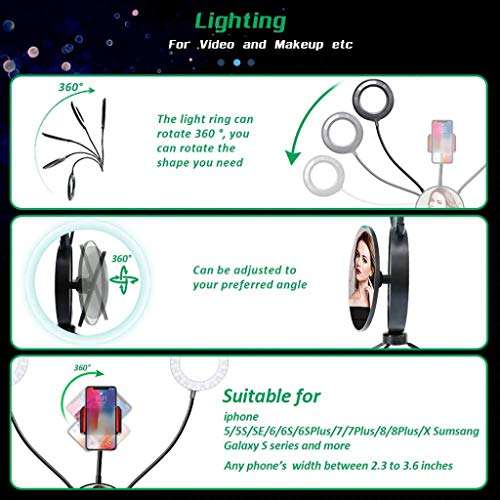 QFFL LED Ring Light Double Ring Lights with Stand 5 Light Modes Flexible Hose Design 360 Degree Adjustable USB Powered for Phone Video Makeup Photography 6