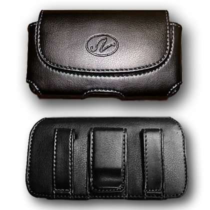 Premium Leather Horizontal Large Size Pouch Protective Carrying Cell Phone Case with Belt Clip and Belt Loops - Black 2