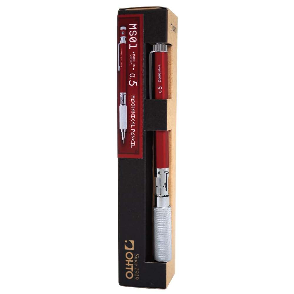 OHTO MS01 Mechanical Pencil 0.5m Red Color Drafting Pencil with Customizable Lead Length, Durable Metal Build, Ergonomic Grip, and Versatile Design for Professionals and Artists. AP-Certified Japan 4
