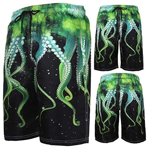Men Shorts Casual Summer Swim Trunks 3D Graphic Athletic Elastic Waist Beach Wear Pants with Pockets (M, Green) 1