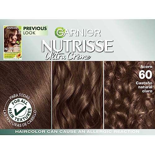 Garnier Hair Color Nutrisse Nourishing Creme, 60 Light Natural Brown (Acorn) Permanent Hair Dye, 2 Count (Packaging May Vary) 4