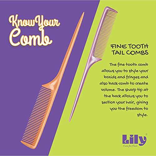 LILY Tail Comb with Medium Fine Teeth, Multicolour - Pack of 3 4