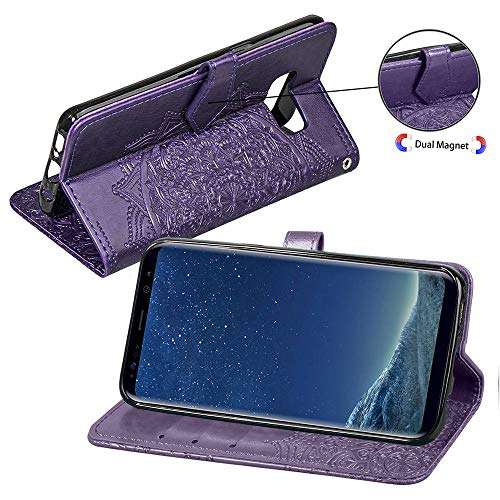 for Samsung Galaxy S8 Plus Phone case,PU Leather Wallet Embossed Mandala Floral Flowers Case Flip Cover Card Holder with Magnetic Closure (Purple, Galaxy S8 Plus) 6