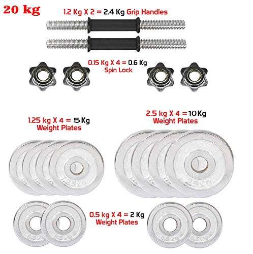 Dolphy Chrome Iron Adjustable Fitness Dumbbell Set for Home Gym (20 Kg) 2