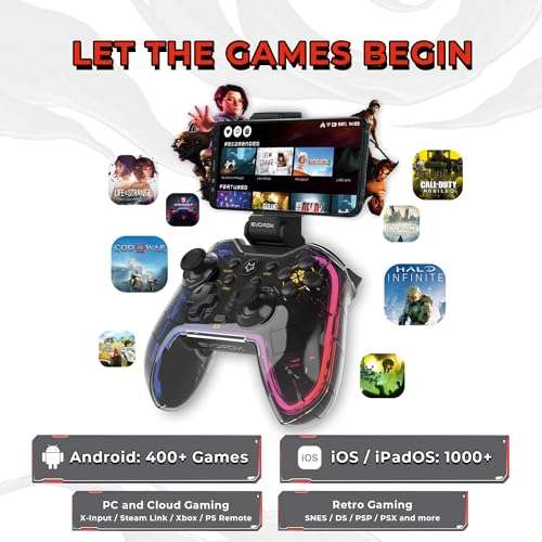 EvoFox One Universal Bluetooth Gamepad For PC, iOS, iPadOS, Android and PS4, Dynamic Rgb Lights, Transparent Design, Programable Buttons, Turbo Mode with The Dojo App, Detachable Mobile Clamp, and More 4