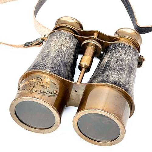 Handmade Antique Victorian Marine Brass Leather Cover Belt Binocular Sailor Instrument for Adults Marine Binoculars for Bird Watching Hunting Viewing 1