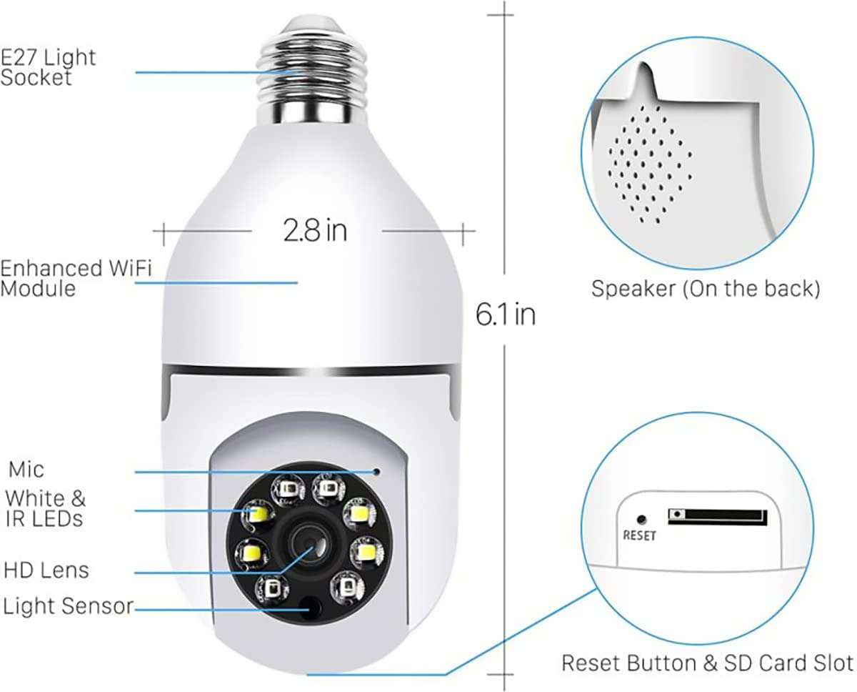 NUSET Smart WiFi Camera, E27 Bulb Security Camera with Pan -Tilt Panoramc View, 2MP, 4 Packs, White 4