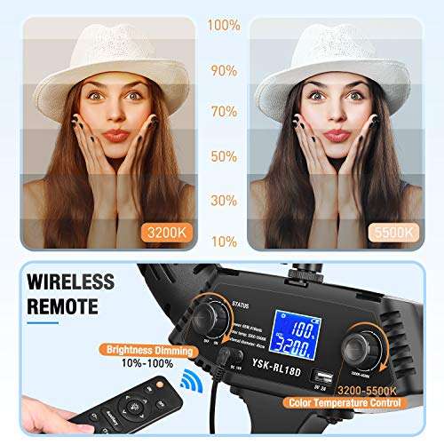 Yesker Ring Light 18" Wireless Remote LCD Screen with Tripod Stand 65W LED Ringlight Bi-Color 3200-5500K CRI≥95 for Portrait Live Stream Photography Tiktok Video Zoom Meeting Online Teaching 3