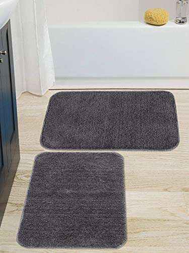 Scores Micro Anti Slip Striped Bath Mat, Doormats & Entrance gate Combo Pack of 2 pcs (Grey) 1