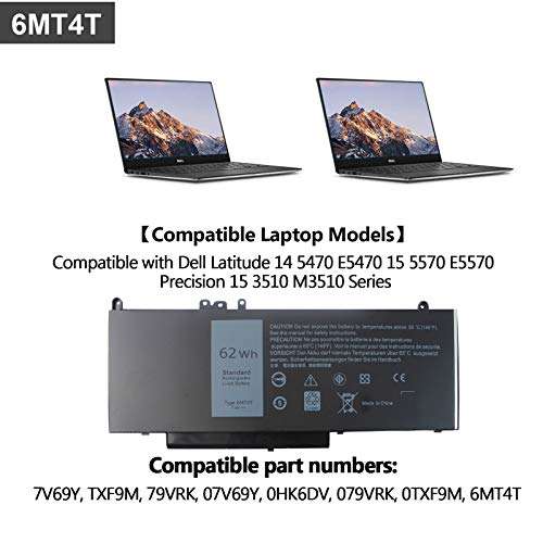 DMKAOLLK E5470 6MT4T 62WH Battery for Dell Latitude E5470 E5570 5470 5570 Precision 3510 Series Notebook TXF9M WTG3T 7V69Y 07V69Y 79VRK 0C1P4 451-BBUN 451-BBUP 451-BBTW 7.2V 3