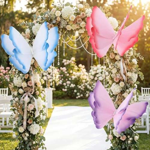 Havawish 3 Pcs Giant Butterfly Decoration Artificial 3D Large Butterflies Prop for Wedding Reception Birthday Garden Banquet Ceremony Church Pink Purple Blue 1