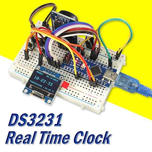 WayinTop Real Time Clock Kit with Tutorial for Arduino, DS3231 AT24C32 Clock Module + Micro SD Card Driver + Nano V3.0 Development Board + OLED 128X64 Display + Buzzer + Breadboard Jumper Wires 5