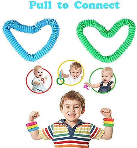 Pop Tube Toys, Pack of 12 Pop Tubes Sensory Toys Tubes Fidget Toys Great as Gift Fidget Tubes for Stress and Anxiety Relief, Learning Toys for Toddlers 3