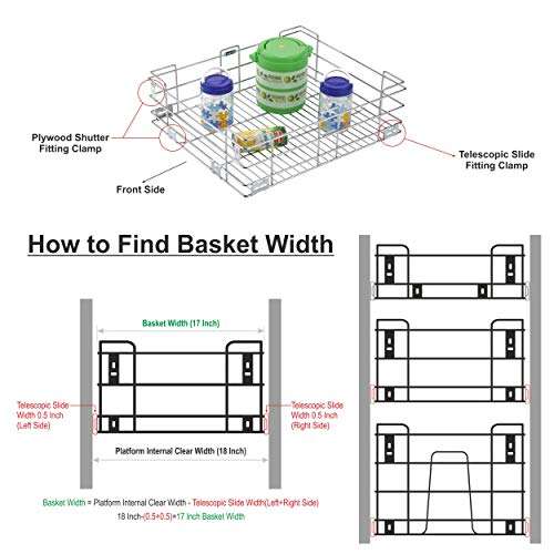 SmartSlide Stainless Steel Plain Kitchen Basket for Modular Kitchen/Kitchen Trolley/Kitchen Drawer/Kitchen Cabinet/Utensil Holder for Kitchen (17 x 18 x 6 Inch Plain Kitchen Basket) 3
