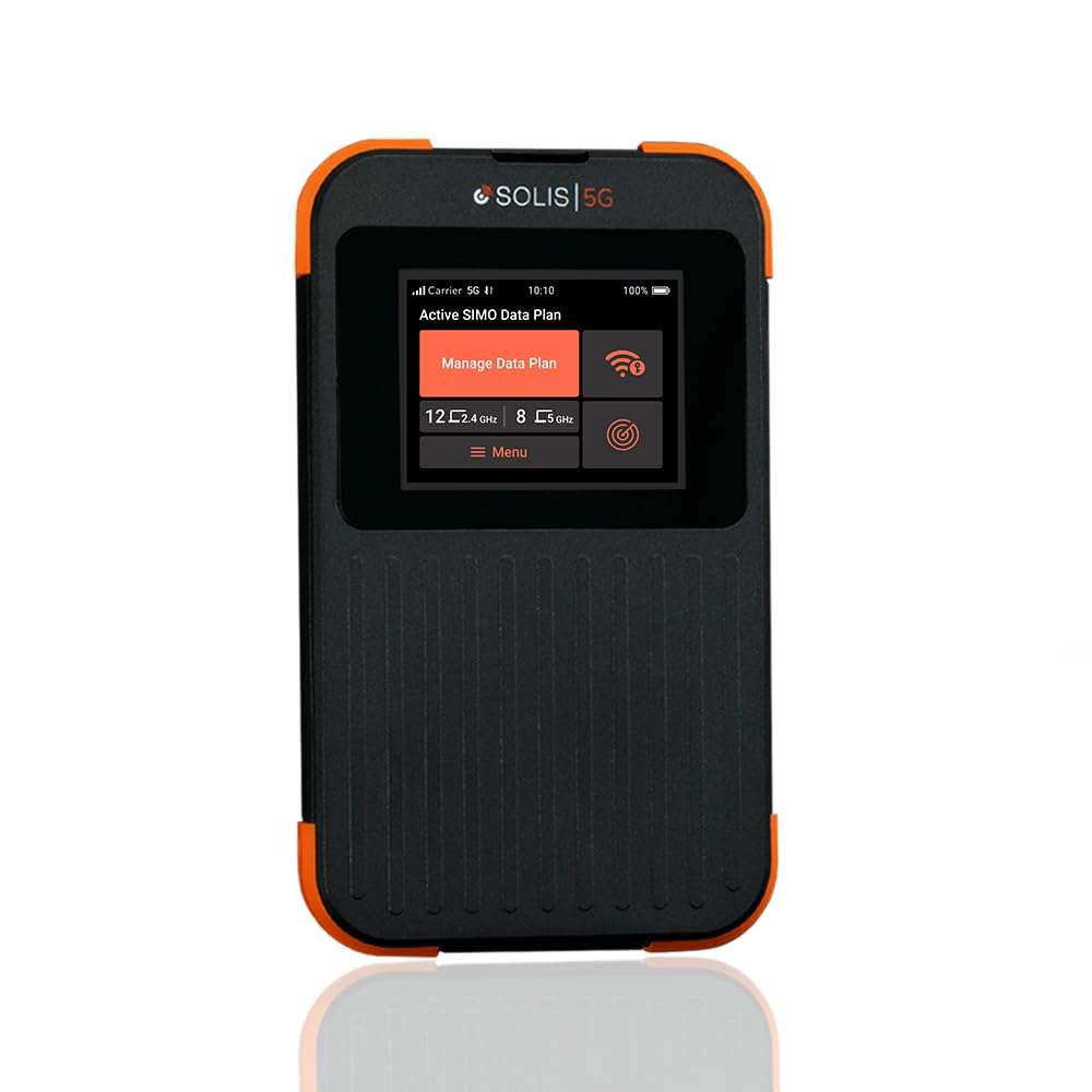 SIMO Solis 5G WiFi Mobile Hotspot + 5GB US Data Card, Local and International Coverage Router, Multi-Carrier Access, No Contract or SIM Card Required, 16 Connected Devices, 1GB/Month Lifetime Data 3