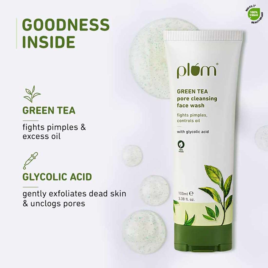 Plum Green Tea Face Wash with Glycolic Acid for Acne Prone Skin, Pore Cleansing and Anti Acne Gentle Facial Cleanser for Normal to Oily Skin, SLS & Paraben Free, for Women & Men, 2.53 Fl OZ 2