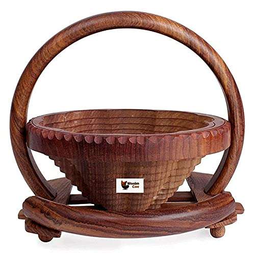 Fruit Basket For Dinning Table Wooden | Foldable Fruit Basket For Kitchen Strong Heavy made Stylish Basket With Portable Stand And Carry Handle 4