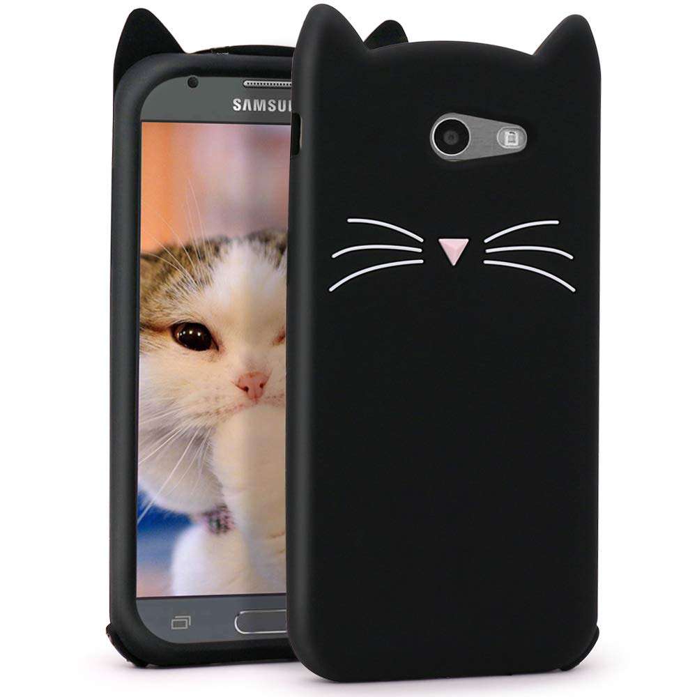 Cute Galaxy J3 Emerge Case, Funny 3D Cartoon Kavaii Black Whisker Cat Ears Kitty Soft Silicone Shockproof Slim Fit Case Cover for Samsung Galaxy J3 2017 / J3 Prime/Amp Prime 2 / Express Prime 2 1