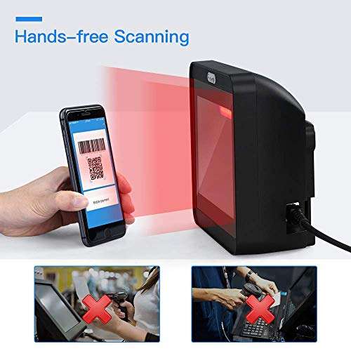 Eyoyo Hands-Free 2D QR Barcode Scanner, Omnidirectional Desktop Automatic 1D Barcode Reader Big Scan Window to Read PDF417 on ID Card, Driver's License, Passport for Supermarket Library Retail Store 2