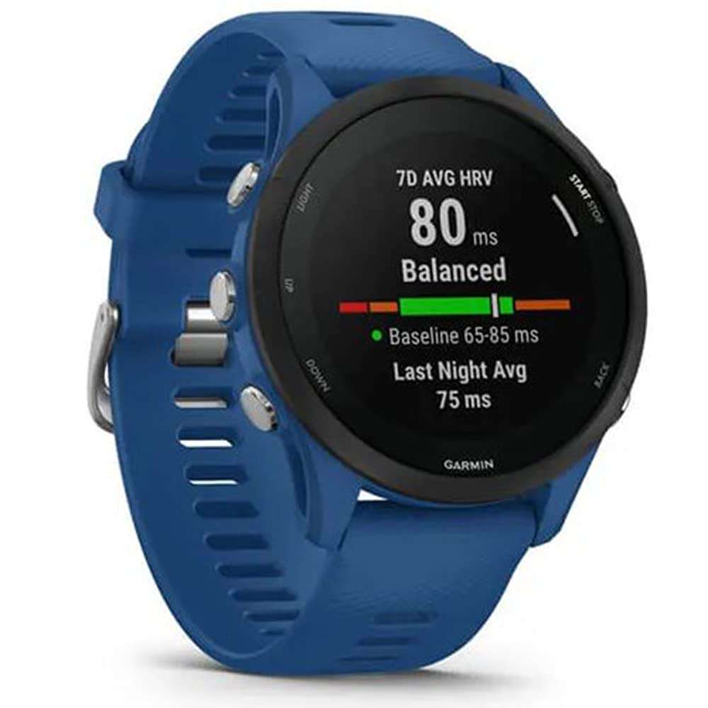 Garmin 010-02641-01 Forerunner 255 GPS Smartwatch, Tidal Blue | Official USA Partner Model | Bundle with Workout Cooling Sport Towel and Deco Essentials Wearable Commuter Front and Rear Safety Light 5