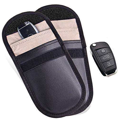 RFID Signal Blocking Bag Shielding Pouch Wallet Case for Cell Phone Anti-Tracking and Car Key FOB(Free Leather Front Pocket) (2 x Black) 1