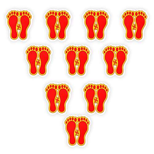 Indian Art & Crafts laxmi charan paduka sticker set of 10 piece feet for puja aarti diwali home and office entrance decoration hindu pooja mandir temple 1