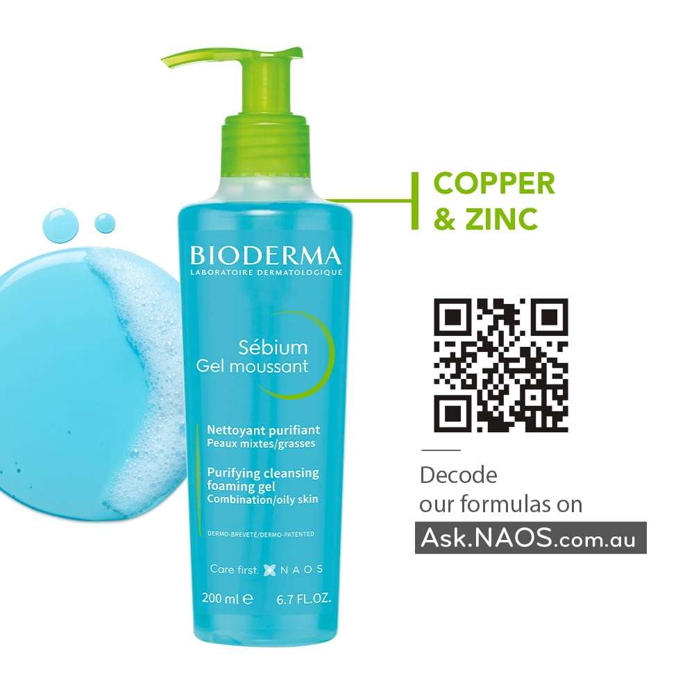 Bioderma Sébium Foaming Gel Pump, Gentle Face Cleanser, Makeup Removing Cleanser, Skin Purifying Face Wash for Combination to Oily Skin, 6.76 Fl Oz 6