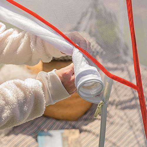 NatFit60 Double Door Mosquito Protection Net Large Size for Double Bed King Size Foldable Lightweight Polyester Machardani Bed Canopy Net Netting for Patio Bedroom Camping Trips, Red 4