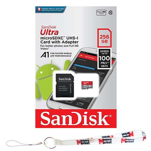 SanDisk Ultra 256GB MicroSD XC Class 10 A1 UHS-1 Mobile Memory Card up to 100MB/s Read Speed (SDSQUAR-256G) with MemoryMarket Lanyard 1