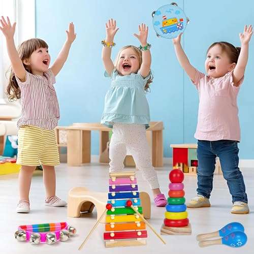 Childom Kids Musical Instruments for Toddlers,Baby Musical Toys for Toddlers,Preschool Educational Kids Gifts,Christmas Birthday Gifts for Boys Girls,Xylophone,Maracas,Wooden Instruments Toddler Toys 3