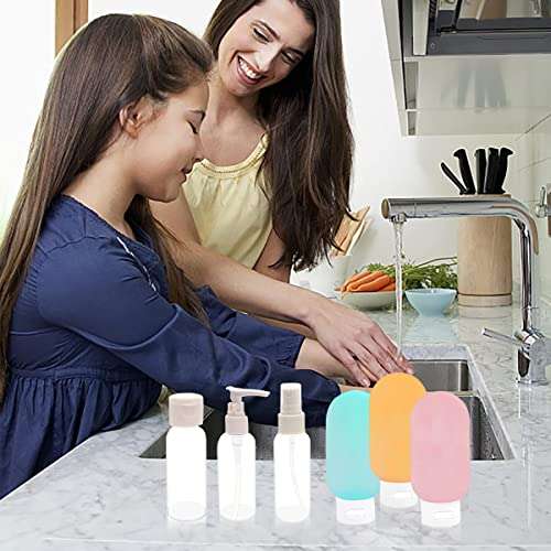 MAYCREATE® Travel Bottles for Toiletries 11pcs Kit, Leak Proof Travel Containers Squeeze Bottle for Travelling, Spray Bottles Cream Jars Refillable Dispenser Bottle Set for Shampoo Lotion, BPA-Free 6