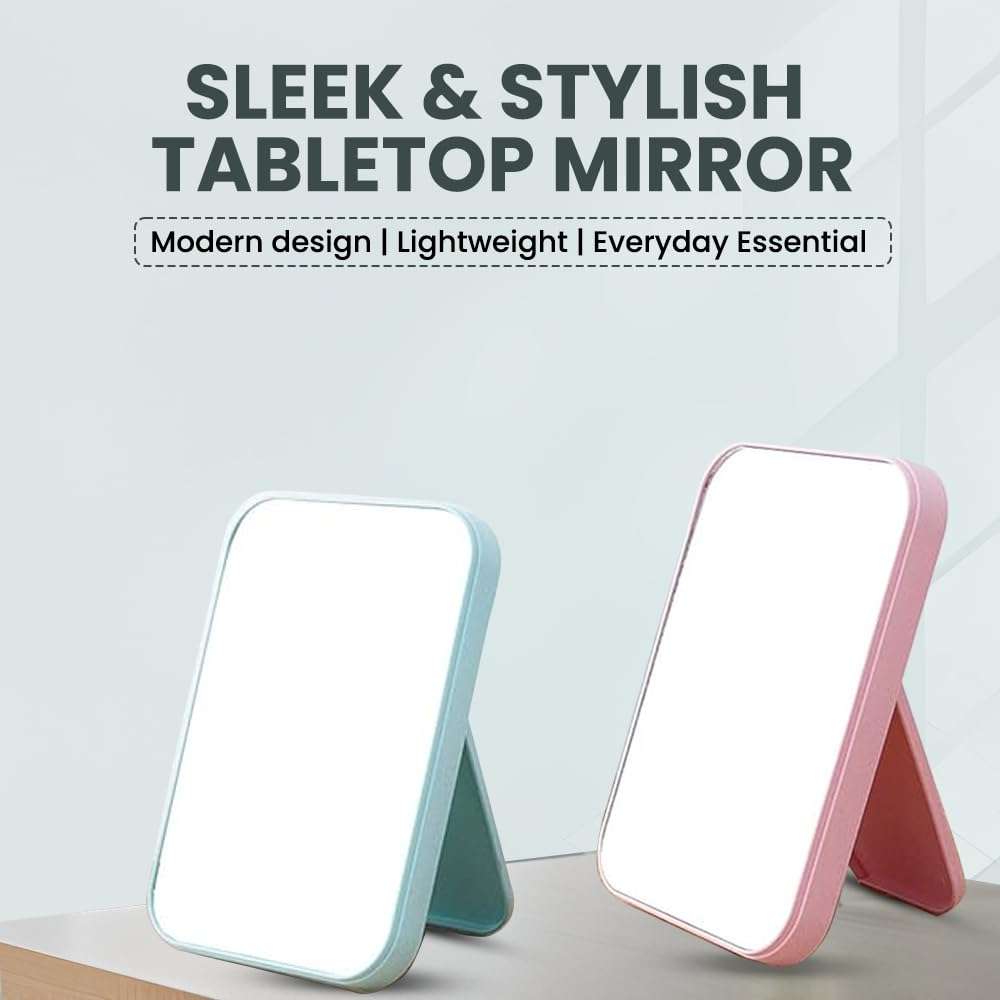 TOMATUS Hand Mirror | Glass Rectangle Cosmetic Standing Mirror for Makeup, Portable for Travel, Camping, Home (Blue - Pack of 1, Rectangular, Floor Mount, Framed) 3