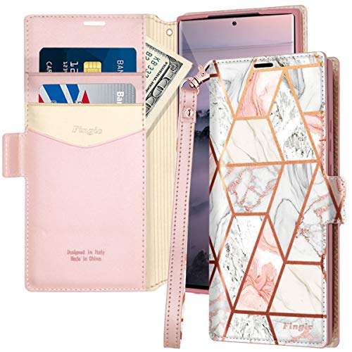 Fingic for Samsung Note 20 Ultra Case,Note 20 Ultras Wallet Case,Rose Gold Marble PU Leather Wallet Cases 2 ID & Credit Cards Slots Holder Side Pocket Kickstand Feature Flip Cover for Note 20 Ultra 1
